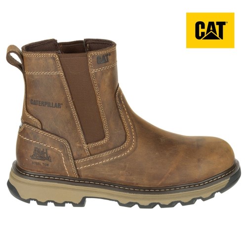CAT Pelton Steel Toe S1P HRO SRA Men's Work Boots Dark Beige (AU O-180) Australia